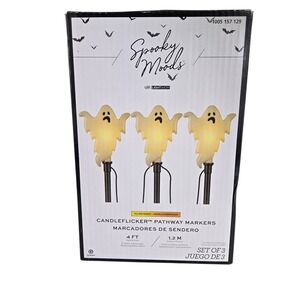 Gemmy Spooky Moods Ghost LED Candleflicker‎ Pathway Markers Set of 3 #226286